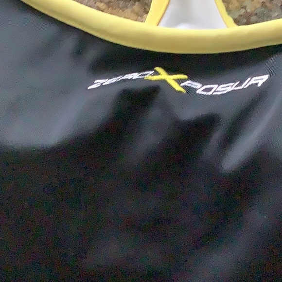 ZEROXPOSUR tankini top yellow black size 10 stretchy built in bra Box 500 - Picture 3 of 8